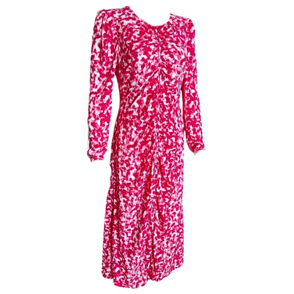 Calvin Klein Rosebud Print Ruched-Front Chiffon Dress Pink Womens Size 14 NWT